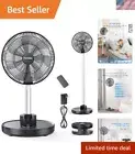 Oscillating Standing Fan 12” Foldable Portable Quiet Floor Fan 12000mAh Recha...