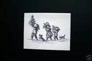 VINTAGE UNUSED TASHA TUDOR XMAS GREETING CARD, MARCHING THROUGH THE SNOW, LOVELY