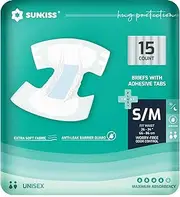 [SUNKISS] TrustPlus Adult Diapers with Maximum Absorbency, Unisex Disposable Incontinence Briefs with Tabs for Men and Women, Odor Control, Small/Medium, 15 Count