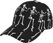 [pvinnk] Halloween Posable Skeleton Skull Print Stylish Hat Headwear Hat Baseball Cap Adjustable Snapback Hat for Men and Women Black, Black, One Size