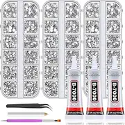 Rhinestones B7000 Glue with 14000Pcs Silver Diamonds for Crafts, Fabric Gem Glue Rhinestones Kit ss6-ss20 with Dotting Tools Clear Rhinestone for Clothes Shoes Nail Art Makeup Jewelry Making