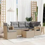 Patio Furniture Sets 6 Piece Garden Sofa Set with Cushions Beige Poly Rattan