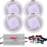 4 x Pyle PLMRS43WL 4'' Speakers w/ Blue LED, 4-Channel Amplifier w/ Install Kit