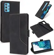Design Piece of Colourful Leather-Like Wallet Phone Case for Samsung Galaxy A52 / A52s with Card Slots, Cash Pocket, Kickstand and Magnetic Lock (Black)
