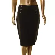 ANNE KLEIN Women's Black Button Detail Knit Pull On Straight Pencil Skirt S TEDO