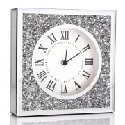 Desk Clock Wall Clock 8x8x2Inch Crushed Diamond Mirrored Clock Table Top Deco...
