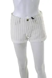 Frame Denim Womens Striped Cuffed Cut Off Shorts White Beige Cotton Size 25
