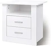 ALFORDSON Bedside Table White 2-Drawer Nightstand Cabinet 52 x 40 x 54 cm Wooden Storage Organiser Cabinet Side Chest Table for Hallway, Bedroom and Living Room (Aurel White)