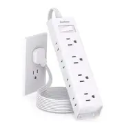 Flat Plug Power Strip, Ultra Thin Extension Cord - 12 Widely AC 3 5 ft White