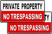 Private Property No Trespassing Sign - For Indoor or Outdoor Use - Keep Out Sign - 2 Signs - White & Red - Hard Plastic - Durable Plastic with 4 Holes - 12" x 6" inches