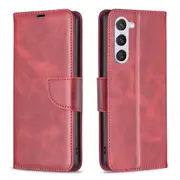 For Samsung Galaxy S24 Case, Lambskin Texture, Folio PU Leather Wallet, Lanyard, Red