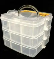 3-Tiers Snap Plastic Storage Box Carry Case Craft Tools Sew Organiser stackable