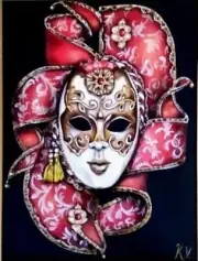 Fine Art Original Oil Painting Mask Carnival Mardi Gras Framed