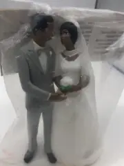 Wilton Black, African American Cake Topper, Bride and Groom Gray Jacket 4 3/4”