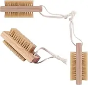 3 Pcs Wooden Nail Brush Pack, Double Sided Nail Brushes for Cleaning Nails Natural Bristles Cleaning Brush, Nail Scrubbing Brush to Remove Dirt, Nail Dusting Brush with Rope Nail Brushes