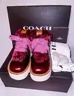 Coach Leather Shearling Trooper Slide Platform Shoes Wine Size 6B HTF Sold Out!