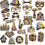 Buziba 30Pcs Birthday Photo Booth Props Kit Happy Birthday Party Favors Funny Birthday Party Supplies Decoration for Men and Women (50th)