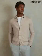 Reiss Washed Stone Forbes Merino Wool Button-Through Cardigan (E27468) | $240