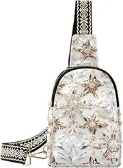[miaozhen] Star Snowflake Crystal Brown Pattern bags for men anti-theft fanny pack sling bag for hiking, Star Snowflake Crystal Brown Pattern