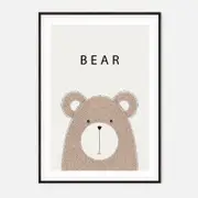 Galrie Charming Minimalist Bear Art Print - Ideal for Nursery and Kids' Rooms, Black Frame, A4 21 x 30cm (8 x 12inch)