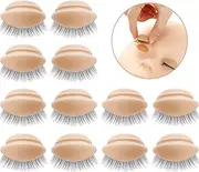 Maitys 2 Boxes 6 Pairs Replacement Eyelids for Mannequin Head Removable Realistic Eyelids with Eyelashes Mannequin Head for Eyelash Training Practice Makeup Eyelash Extensions(Tan Color)