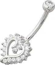 [Jewelry Avalanche] 14K Gold Heart-shape Belly Button Ring with 0.35 cttw VVSI Moissanite Gemstones, 14G Banana Barbell, 9/16" 14mm Barbell Navel Piercing Jewelry