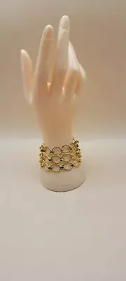 VINTAGE NAPIER GOLD TONE BRACELET THREE ROW ROUND LINK CHAIN SIGNED