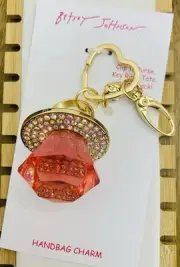 NWT Betsey Johnson Pink Gold Tone Crystal Ring Pop Key Fob Handbag Purse Charm