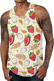 [Generic] T Shirts for Men Loose Fit Men Fashion Spring Summer Casual Sleeveless O Neck Printed Tank Tops Blouse Pizza Planet Shirt