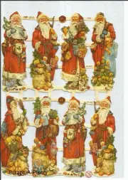 German Embossed SILVER GLITTER Scrap Die Cut - Colorful Christmas Santa EF7379G