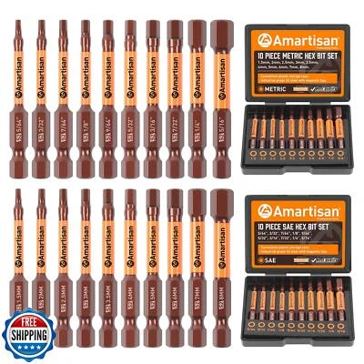 Amartisan 20-Piece Hex Head Allen Wrench Drill Bit Set, Metric and SAE S2 Ste
