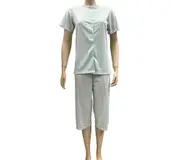 Ladies Blue Floral Summer Short Sleeve Pyjamas Capri Pants PJS Set (LS32)
