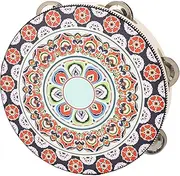 Hand Held Wood Tambourine Rhythm Percussion Tambourine Metal Jingles Musical Educational Instrument for Entertainment (Red Flower)