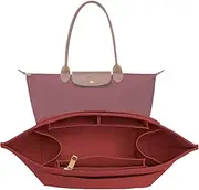 LOUKAYCCI Purse Organizer Insert for Longchamp Le Pliage L Handbag Insert Felt Long Champ Tote Bag Organizer Insert with Cup (BurGundy, Large)