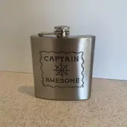 Captain Awesome Fishing Flask 6oz Stainless Steel Hip Drinking Whiskey New