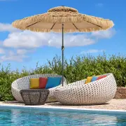 Costway32 LED Hula Thatched Tiki Umbrella Solar Powered with 30-Degree Tilt