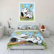 v2288 Bed Sheets Cute Dog Snoopy Printed Quilt Cover Pillowcase Bedding Set Kids Adult Comfortable Bed Set Twin King Soft Duvet Cover Set 3-Piece Bedd