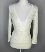White House Black Market Top Women Size Small Deep V Neck Sheer Floral