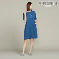 在飛比找Yahoo奇摩購物中心優惠-YVONNE 以旺傢飾 熊大網印短袖洋裝-普魯士藍（LINE