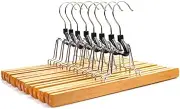 8 Piece Wooden Series Slack Hangers Non-Slip Wood Pants Hangers with 360 Degree Rotation Anti-Rust Hook Clip Hangers for Pants Skirts and Slacks Natural Finishes