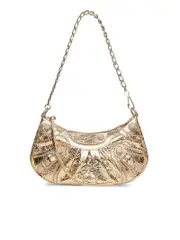 Balenciaga Le Cagole Mini Purse With Chain Metallized With Rhinestones in Light Gold