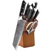 9Pcs TURWHO Kiritsuke Chef Knife Japanese VG10 Damascus Steel Knife Sharpener
