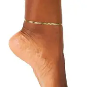10K Yellow Gold 2.2mm Women Cuban Curb Chain Bracelet Anklet 10"