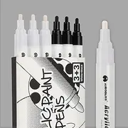 Black White Acrylic Pens Thick Tip Pack of 6 Acrylic Pen White Black Waterproof Opaque Permanent Marker Pens for Stones, Wood, Metal, Plastic, Leather, Cup, Shoes, Tyre Pen