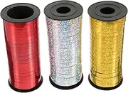 FOYTOKI 3 Rolls Metallic Curling Ribbon for Wrapping Shiny Balloon String Golden Silver and Red Yards Each for Crafts Weddings Christmas Decorations and DIY Projects