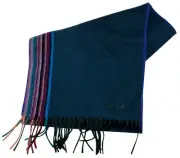 PAUL SMITH Men Two Tone M Edge Teal Green Striped Tassel Scarf One Size RRP £125