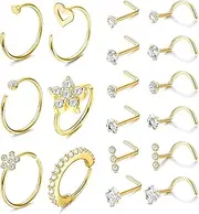 [Sanfenly] 20G Stainless Steel Nose Rings Hoops for Women Men Paved CZ Flower Nose Piercing Jewellery Screw L Shaped Nose Studs Set