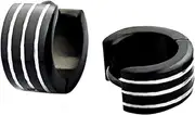 [Katy Craig] Black Earrings with Silver Stripes - Stainless Steel, Stainless Steel Silver, no stone