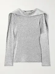 [LIBEROWE] LIBEROWE - Roberta Scarf-detailed Metallic Knitted Top - Silver - medium medium Silver