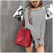 [Tangyongjiao] Luggage & Bags 2 in 1 Casual PU Shoulder Bag Ladies Handbag Messenger Bag with Tassel (Black) (Color : Red)